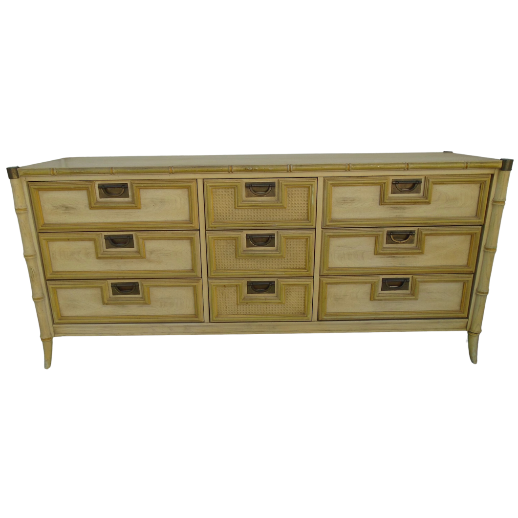 Vintage Stanley Furniture Faux Bamboo Nine Drawer Dresser Available for Custom Lacquer
