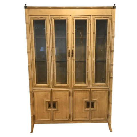 Vintage Stanley Furniture Faux Bamboo China Cabinet Available For Custom Lacquer - Hibiscus House