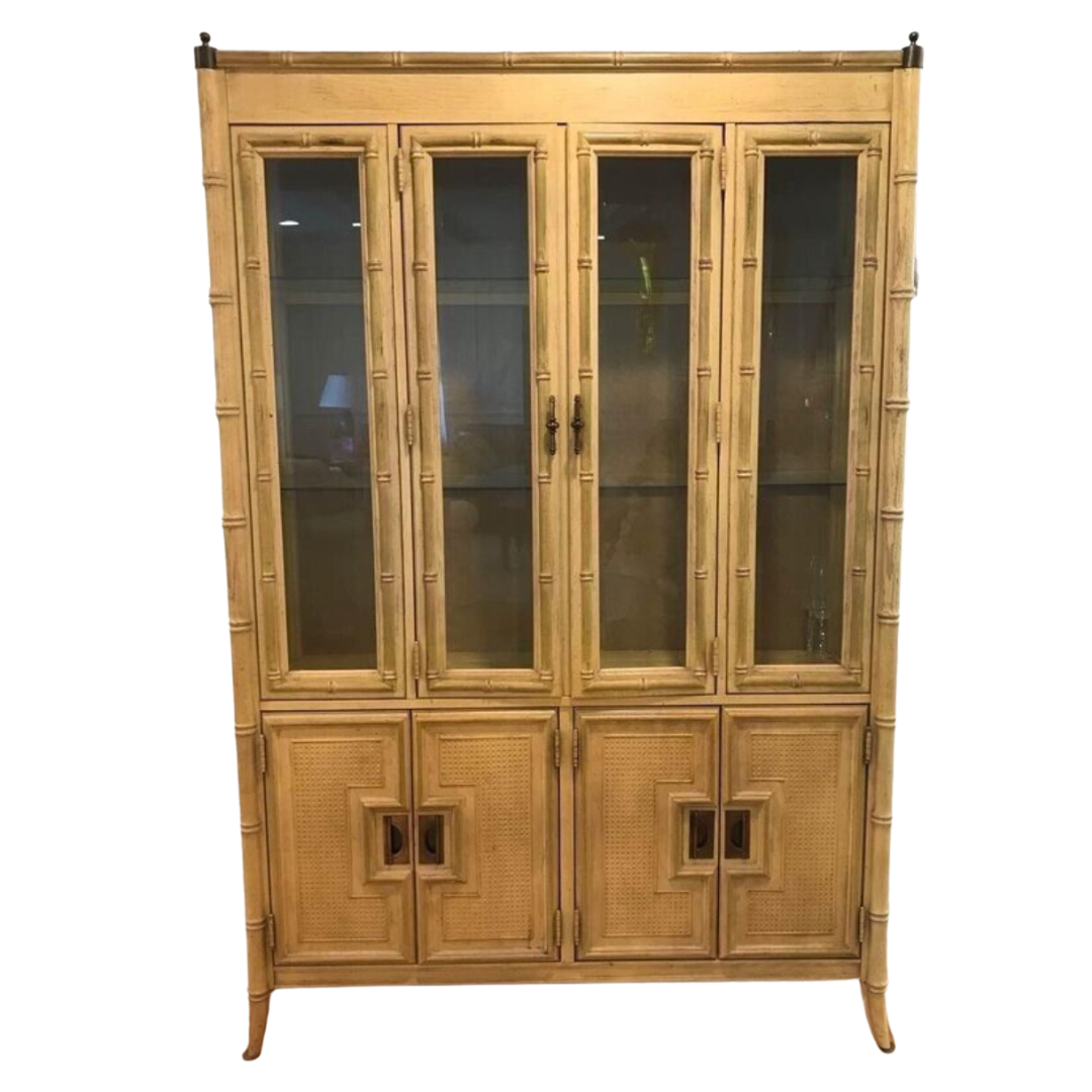 Vintage Stanley Furniture Faux Bamboo China Cabinet Available For Custom Lacquer