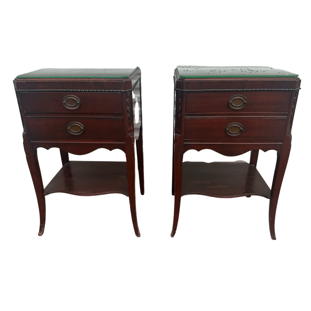 Vintage Tall Two Drawer Traditional Style Nightstand Pair With Shelf Available for Custom Lacquer - Hibiscus House