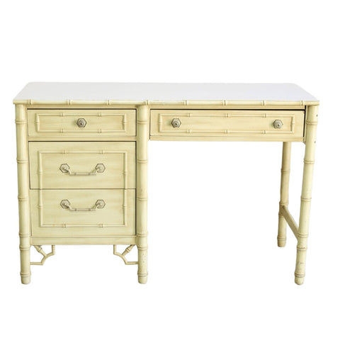 Vintage Thomasville Furniture Faux Bamboo Writing Desk with Fretwork Available for Custom Lacquer - Hibiscus House