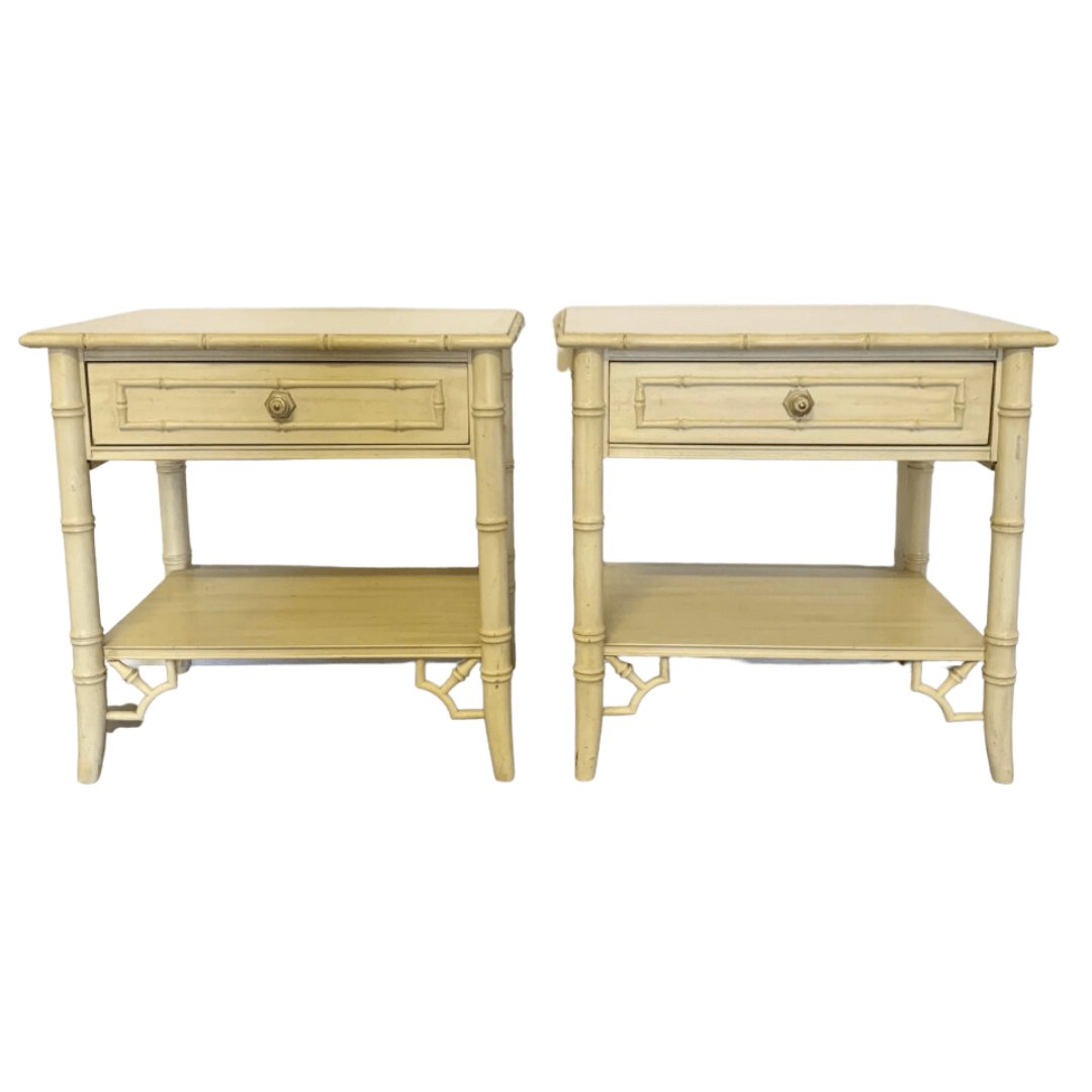 Vintage Thomasville Allegro Faux Bamboo Nightstand Pair Available for Custom Lacquer - Hibiscus House