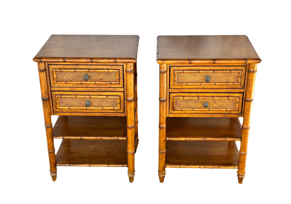 All Wood Tommy Bahama Bamboo End Table Pair Available for Custom Lacquer!
