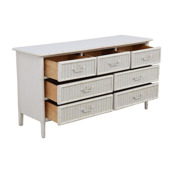 Dixie Furniture Company Faux Bamboo and Wicker Front Seven Drawer Dresser Available for Custom Lacquer - Hibiscus House