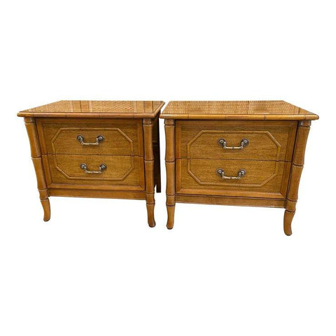 Pair of Vintage Broyhill Furniture Faux Bamboo Nightstands Available for Custom Lacquer! - Hibiscus House
