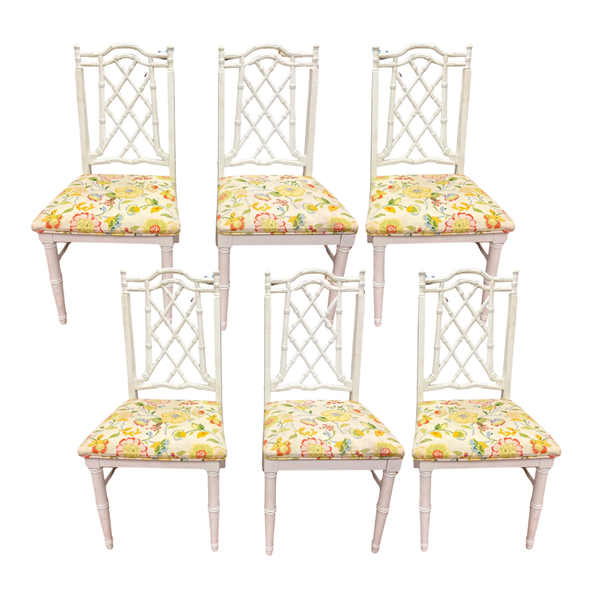 Vintage Set of Six Thomasville Furniture Co Chippendale Faux Bamboo Dining Chairs Available for Custom Lacquer!