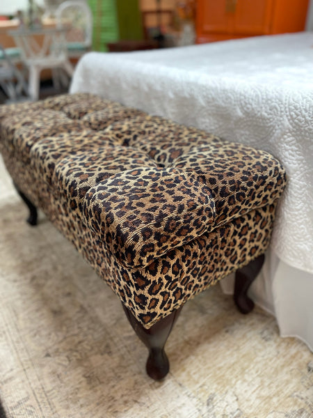 Hollywood Regency Leopard Tufted Bench with Interior Storage