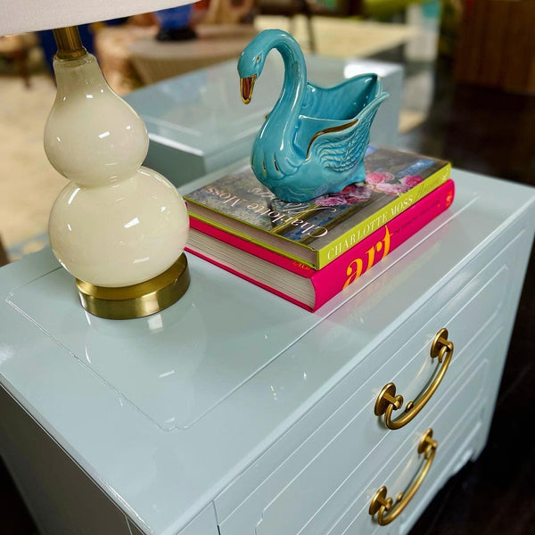 Chinoiserie Nightstands by White Furniture Co. Lacquered in Sleepy Blue - Hibiscus House