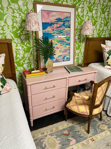 Vintage Faux Bamboo Writing Desk Lacquered in Georgia Pink Ready to Ship!