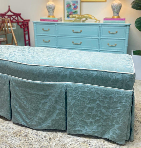 Beautiful Large Upholstered Skirted Silk Bench Ready to Ship - Hibiscus House