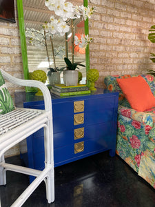 Vintage Mount Airy Furniture Bachelors Chest Lacquered in "Honorable Blue" - Hibiscus House