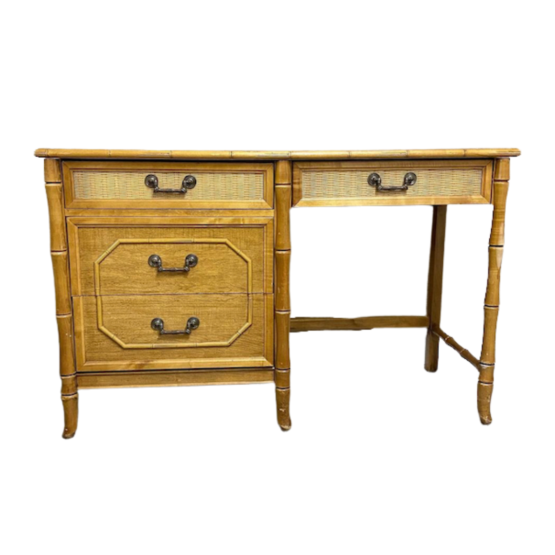 Vintage Broyhill Furniture Faux Bamboo Desk Available for Custom Lacquer