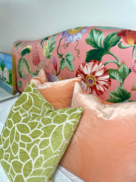 Vintage Upholstered Palm Beach Chic King Headboard - Hibiscus House