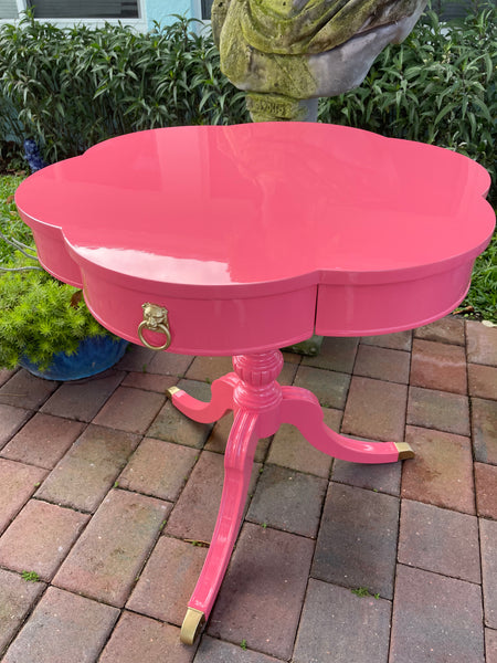 Vintage Mahogany Scalloped Fluted Drum Table Lacquered in "Cactus Flower" Ready to Ship!