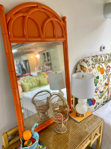 Drexel Furniture Lattice Rattan Mirror Lacquered in Electric Orange - Hibiscus House