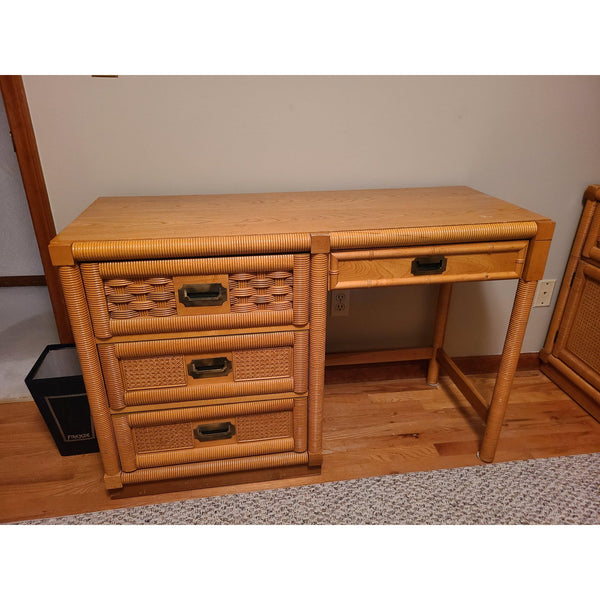 Vintage Dixie Furniture Faux Bamboo Campaign Style Desk Available for Lacquer
