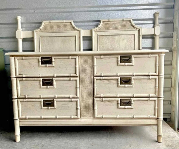 Vintage Faux Bamboo Six Drawer Stanley Style Dresser Available for Custom Lacquer