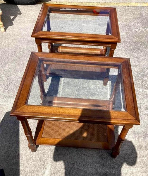 Vintage Pair of Mersman Faux Bamboo Side Tables Available for Custom Lacquer! - Hibiscus House