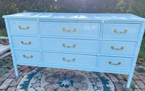 Vintage Henry Link Bali Hai Dresser Lacquered in "Little Boy Blue" Available & Ready to Ship!