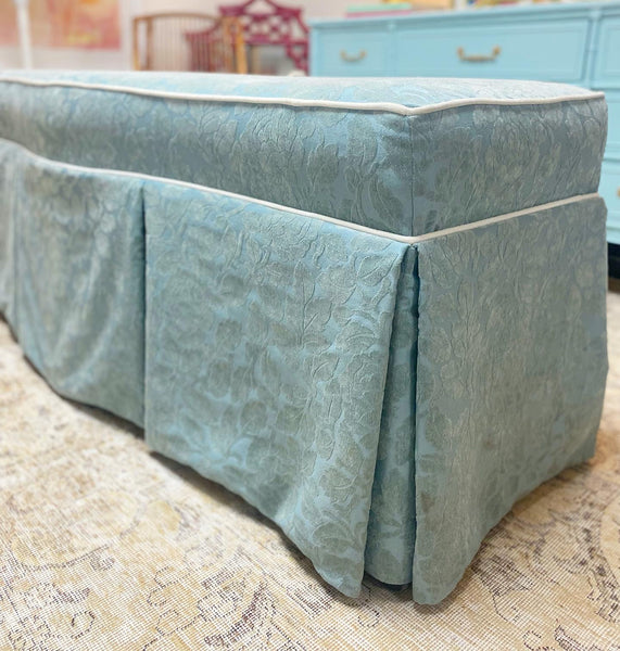 Beautiful Large Upholstered Skirted Silk Bench Ready to Ship