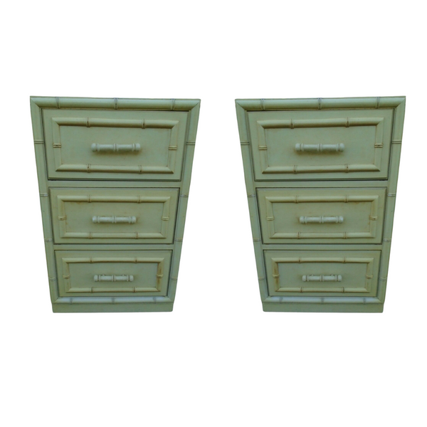 Vintage Dixie Furniture Aloha Collection Three Drawer Narrow Nightstand Pair Available for Custom Lacquer