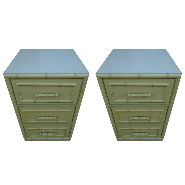 Vintage Dixie Furniture Aloha Collection Three Drawer Narrow Nightstand Pair Available for Custom Lacquer