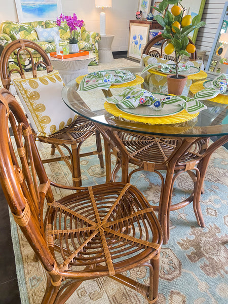 Vintage Rattan Swirl Fan Back Dining Set and Chairs - Hibiscus House