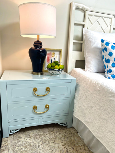 Chinoiserie Nightstands by White Furniture Co. Lacquered in Sleepy Blue