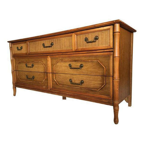 Vintage Broyhill Furniture Seven Drawer Faux Bamboo Dresser Available for Custom Lacquer