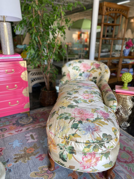 Vibrant French Louis XV Style Down Filled Silk Chaise Lounge Ready to Ship