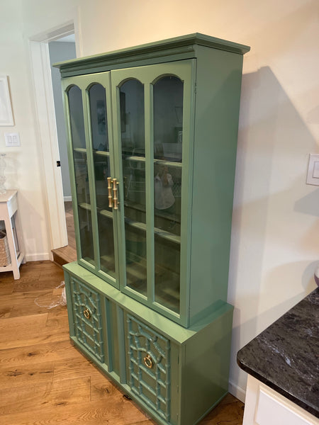 Vintage Faux Bamboo Fretwork China Cabinet Available for Lacquer