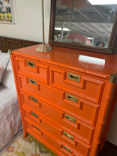 Vintage Stanley Furniture Chest Lacquered in Electric Orange Ready to Ship! - Hibiscus House