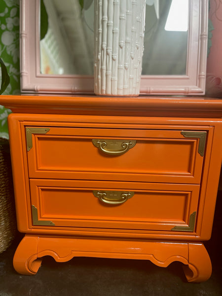 Broyhill Premier Ming Nightstands- PAIR Lacquered Electric Orange