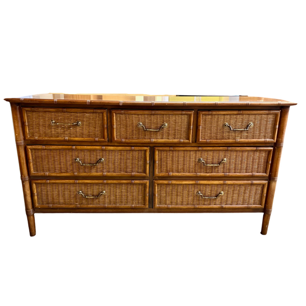 Henry Link Faux Bamboo & Wicker Front Dresser Available for Lacquer