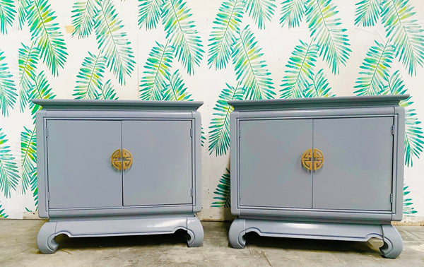 Vintage Asian Chinoiserie Cabinet Front Nightstand Pair Available for Custom Lacquer