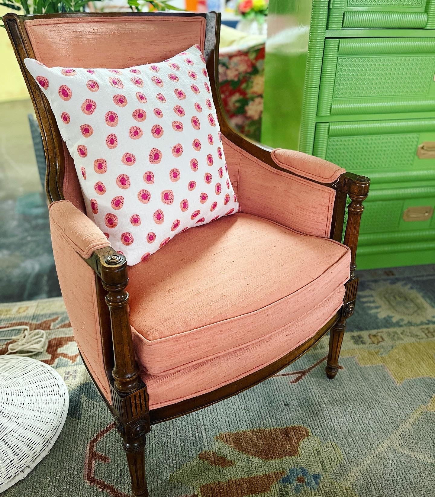 Pair of Vintage High-back Armchairs With Custom Silk Upholstery