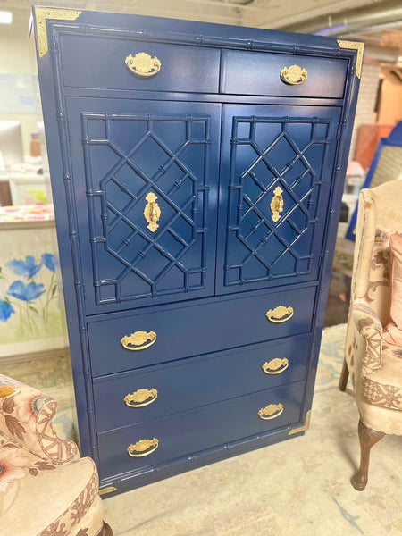 Thomasville Huntley Faux Bamboo Tall Chest Armoire Lacquered & Ready to Ship! - Hibiscus House