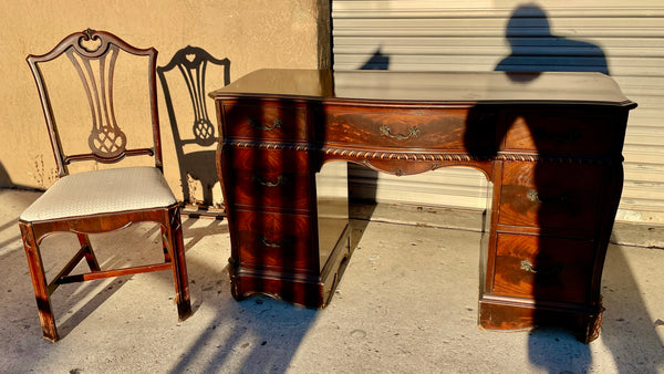 Antique 1930's Chippendale Style Mahogany Desk with Chair Available for Lacquer