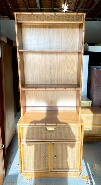 Vintage Faux Bamboo Cabinet with Hutch Available for Custom Lacquer