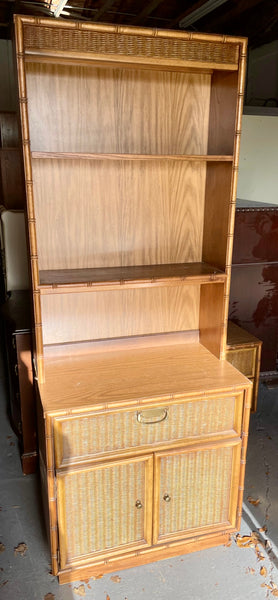Vintage Faux Bamboo Cabinet with Hutch Available for Custom Lacquer