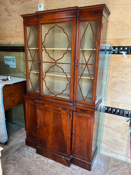 Vintage Breakfront China Cabinet with Greek Key Detailing Available for Custom Lacquer