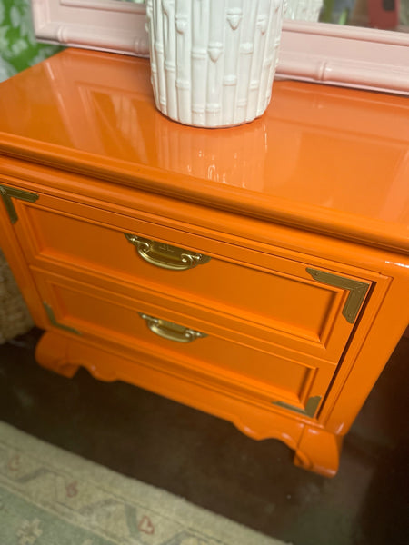 Broyhill Premier Ming Nightstands- PAIR Lacquered Electric Orange