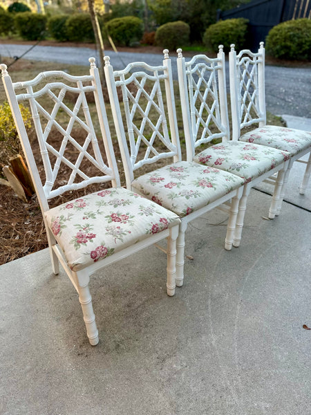 Set of Four Chippendale Faux Bamboo Dining Chairs Available for Lacquer!