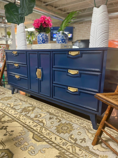 Gorgeous Vintage Mid Century Credenza Lacquered in Naval