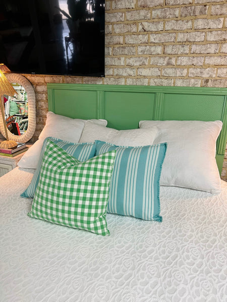 Vintage Faux Bamboo and Cane Queen Headboard Lacquered in Cedar Green Ready to Ship!
