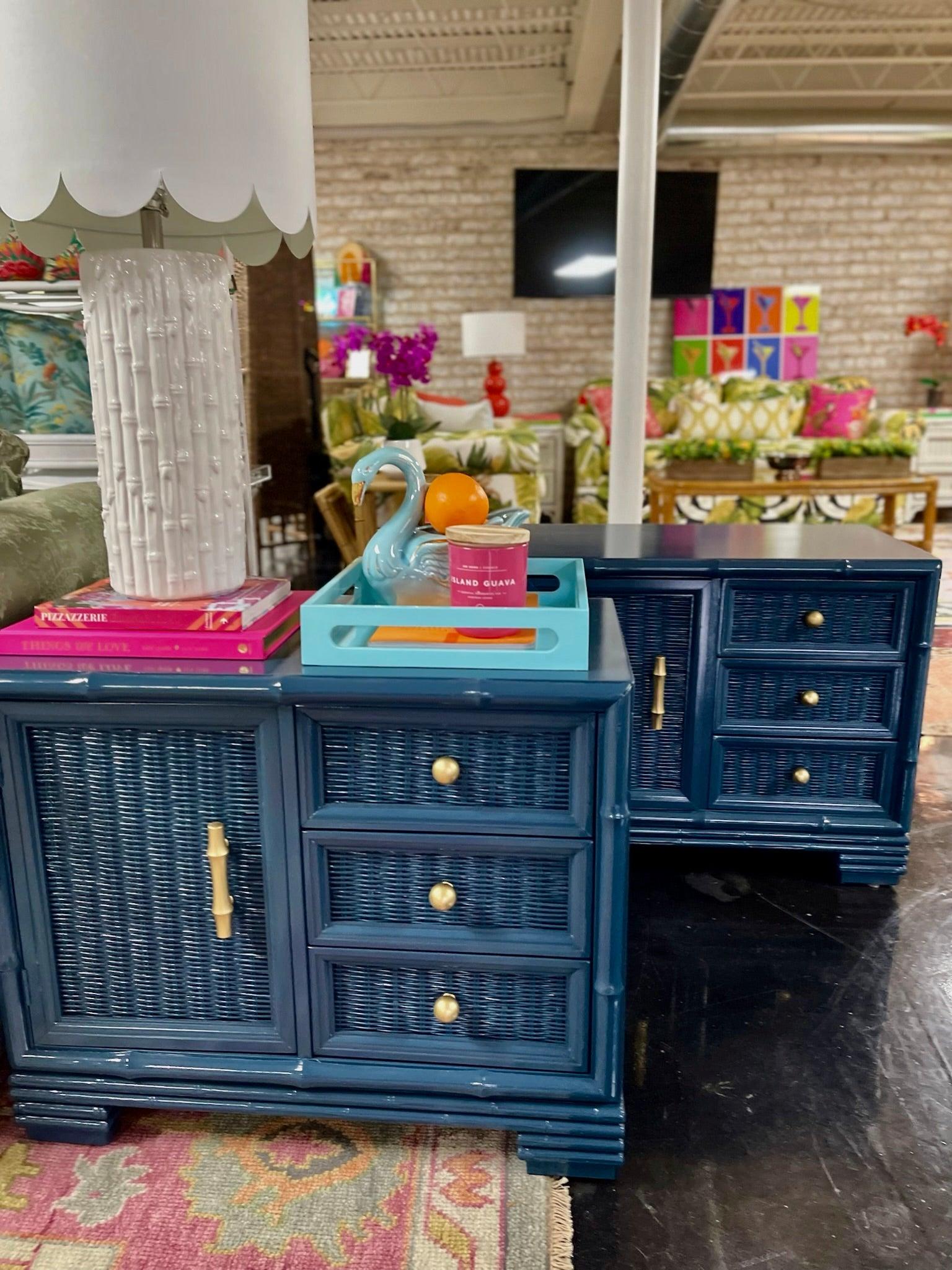 blue wicker dresser 3-Drawer Dresser with Rattan Decorated Chest, 30.71" H Modern Accent Storage Cabinet with Metal Handle, Free Standing Sideboard for Bedroom Living