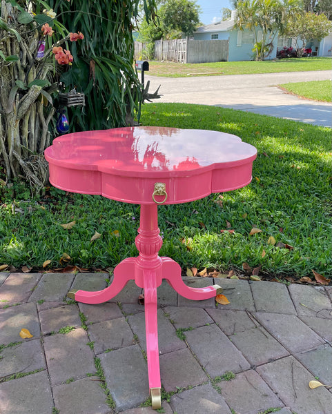 Vintage Mahogany Scalloped Fluted Drum Table Lacquered in "Cactus Flower" Ready to Ship!