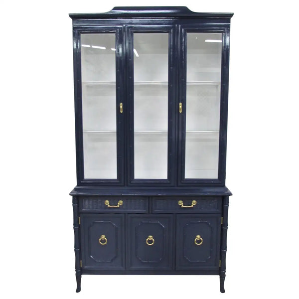 Vintage Faux Bamboo Broyhill Two Piece China Cabinet Available for Custom Lacquer