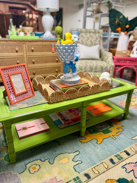 Vintage Mersman Furniture Faux Bamboo Coffee Table Lacquered in Rosemary Green Ready to Ship! - Hibiscus House