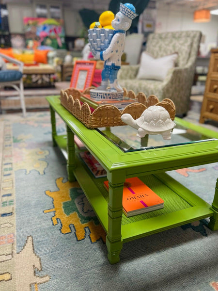 Vintage Mersman Furniture Faux Bamboo Coffee Table Lacquered in Rosemary Green Ready to Ship! - Hibiscus House